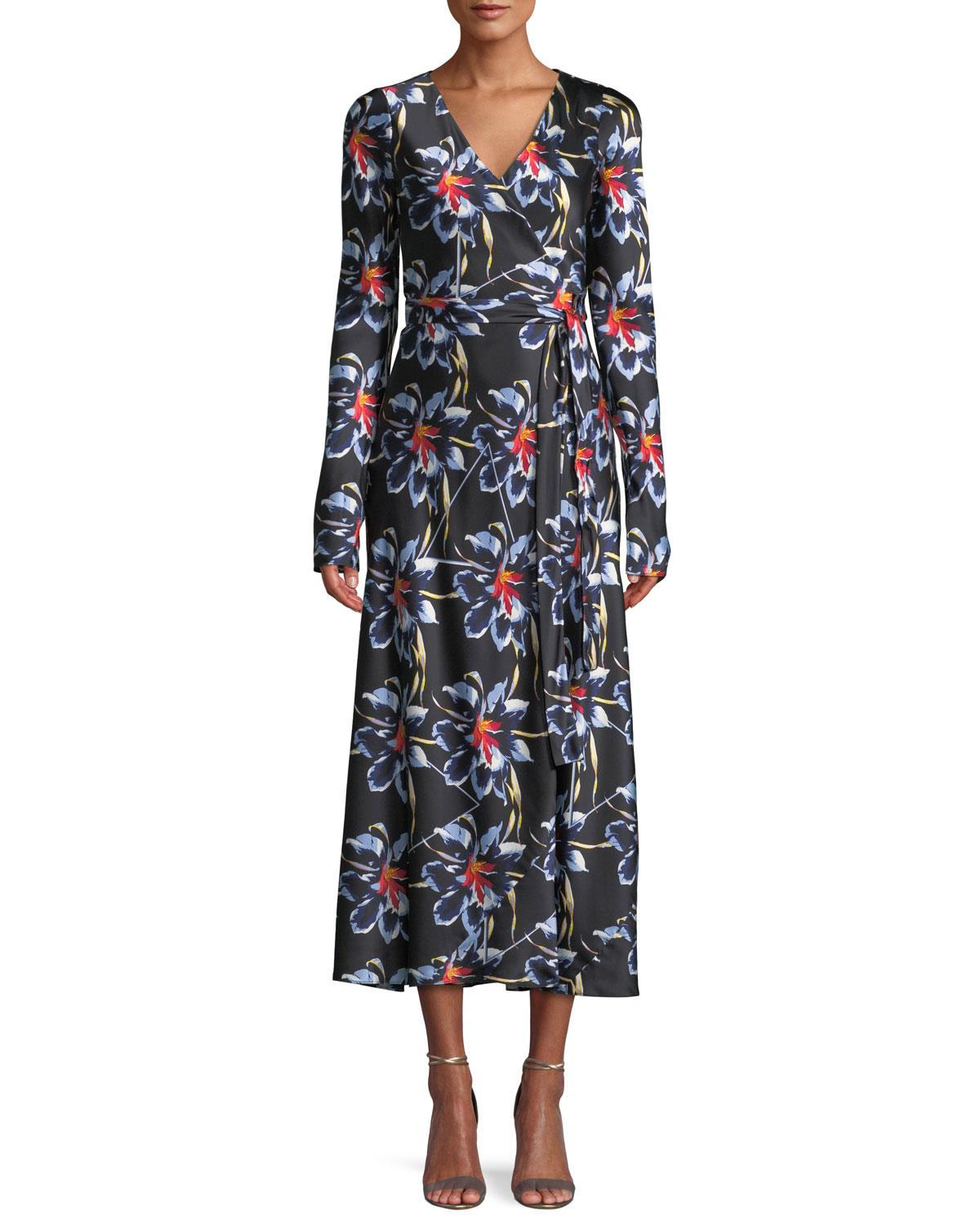Lyst - Diane Von Furstenberg Tilly Long-sleeve Floral Silk Wrap Dress ...