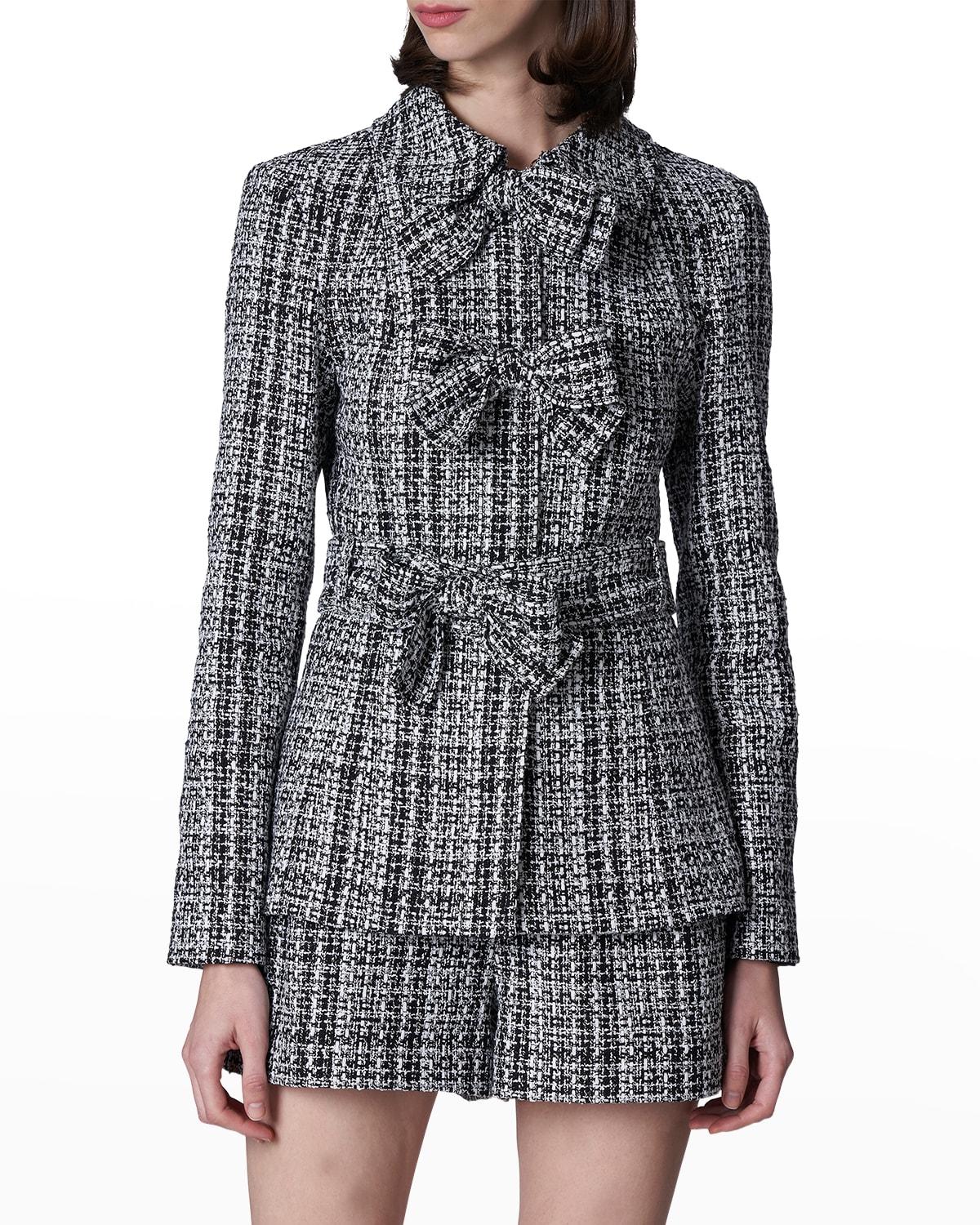 Carolina Herrera Triple Bow Check Tweed Jacket in Gray | Lyst