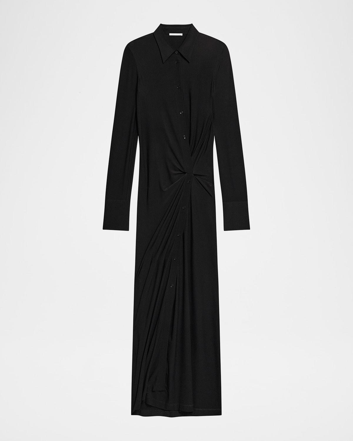 chinese dress ladies Helmut Lang Women's Scarf Cowl Silk Shirt Dress - Black