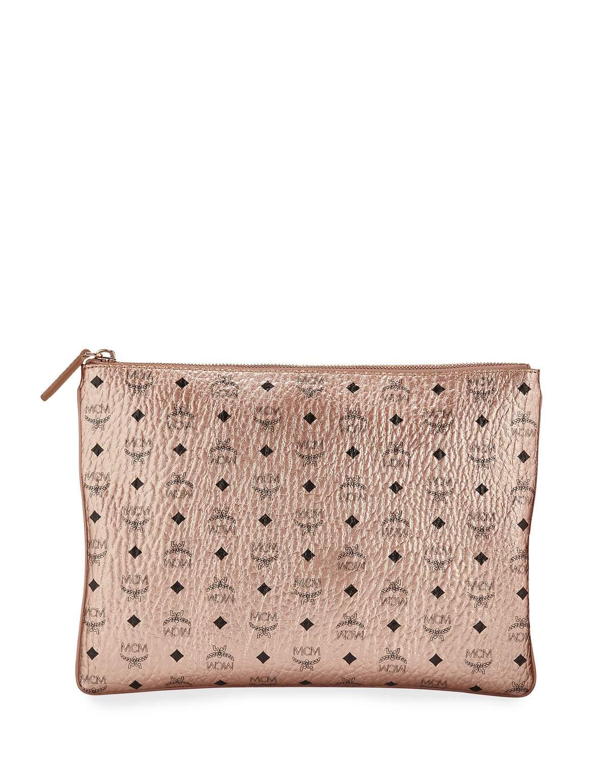 MCM Leather Visetos Original Medium Crossbody Pouch Bag in Rose Gold (Pink) - Lyst