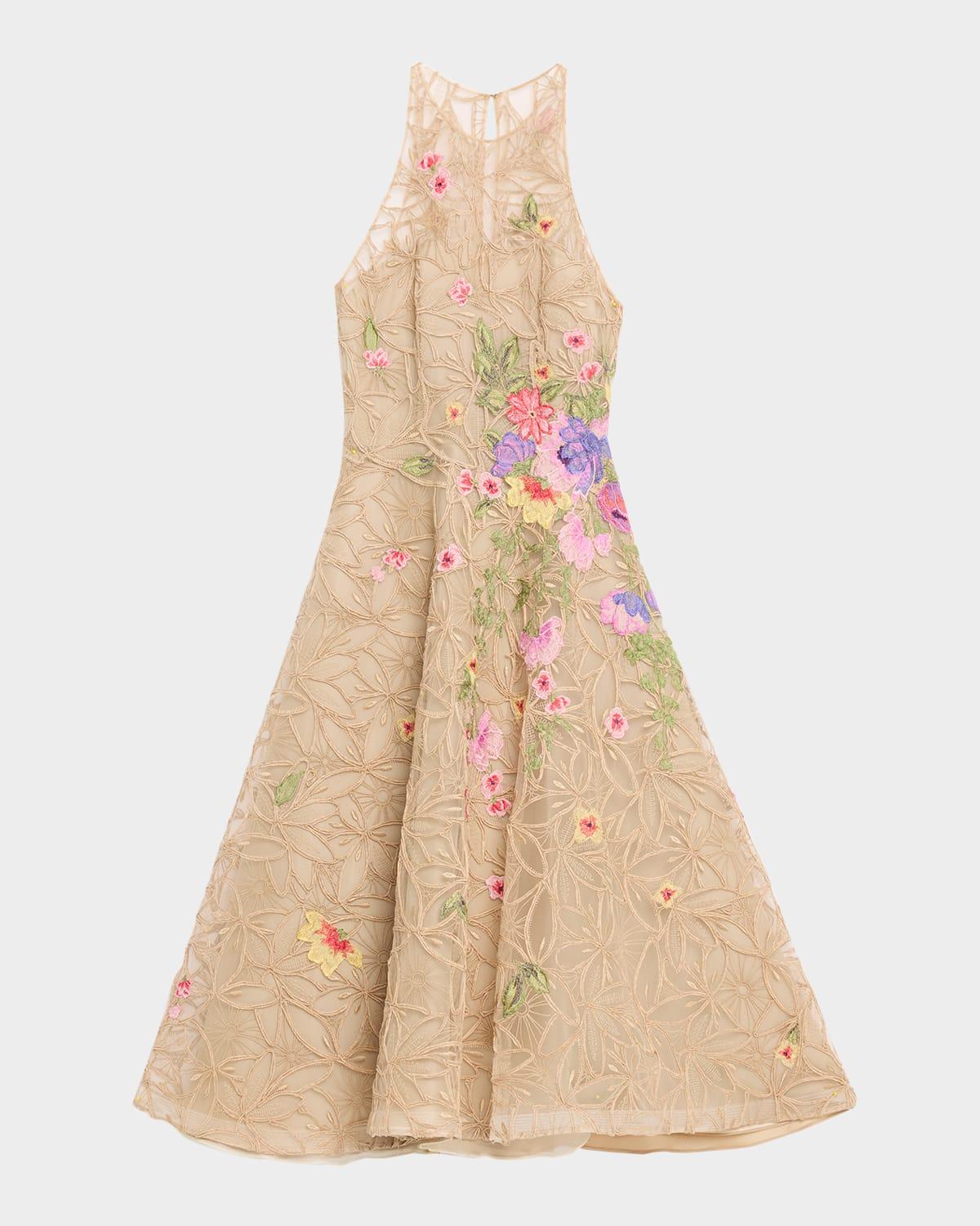 sachin and babi light blue dress Naeem Khan Floral-Embroidered Sequin High-Neck Gown