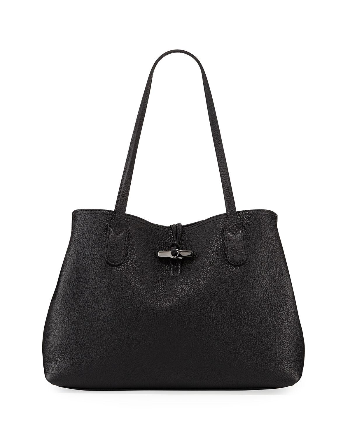 Longchamp Roseau Essential Medium Leather Shoulder Tote Bag in Black Lyst