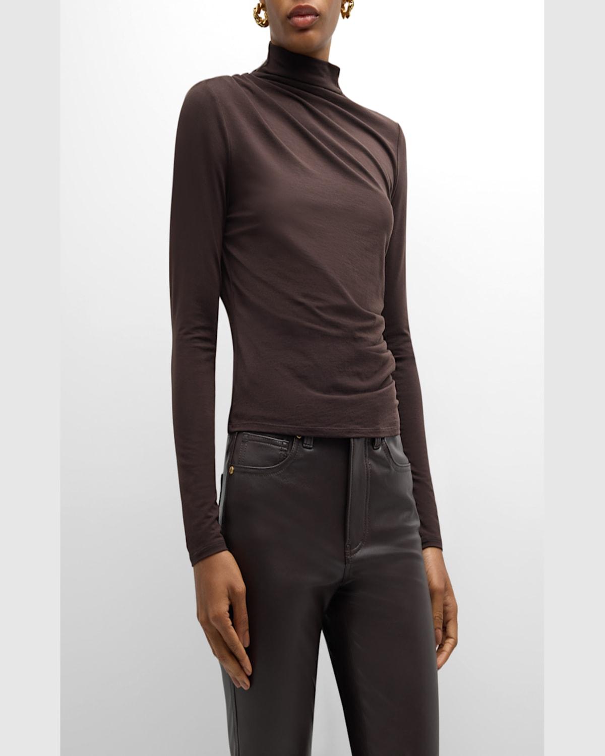 Veronica Beard Mylie Ruched Knit Turtleneck Top in Brown Lyst