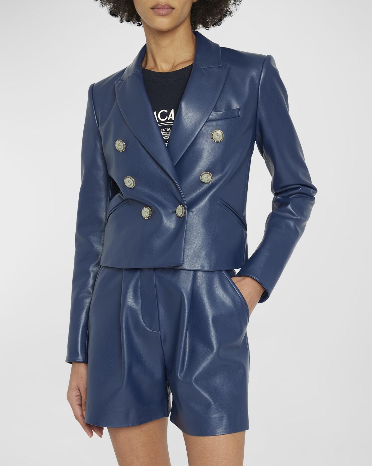 Veronica Beard Nevis Tailored Faux-leather Jacket in Blue