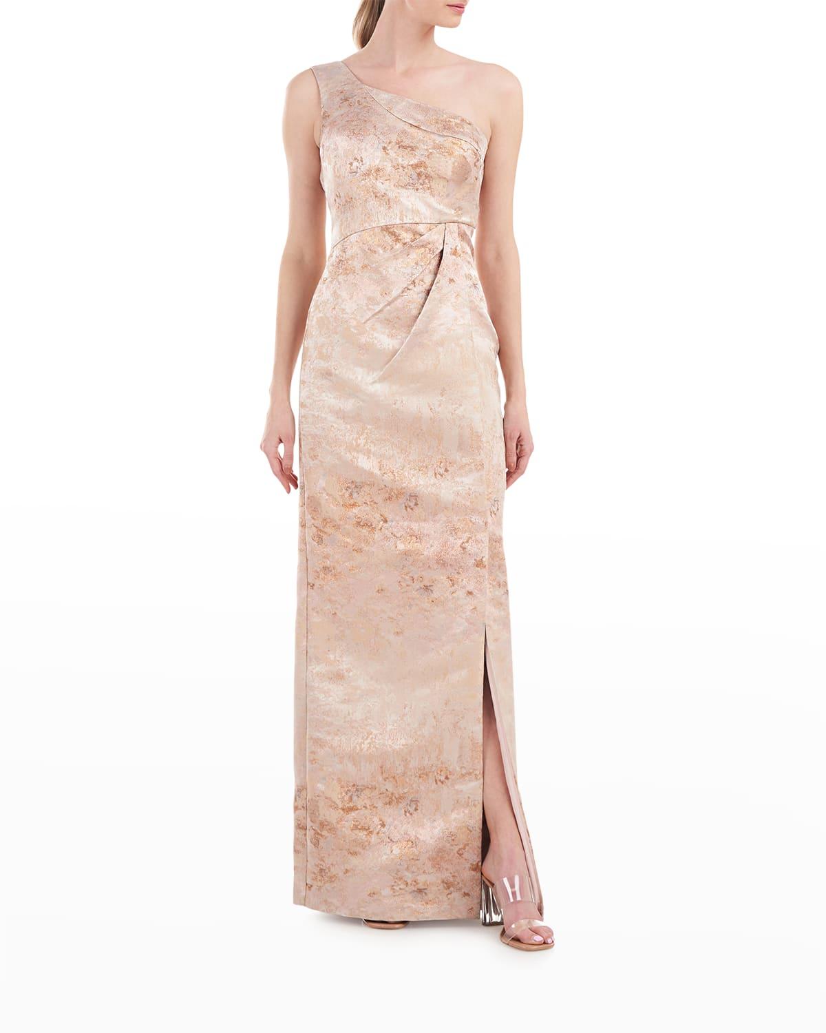 Kay Unger Nana One-shoulder Jacquard Column Gown in Pink | Lyst