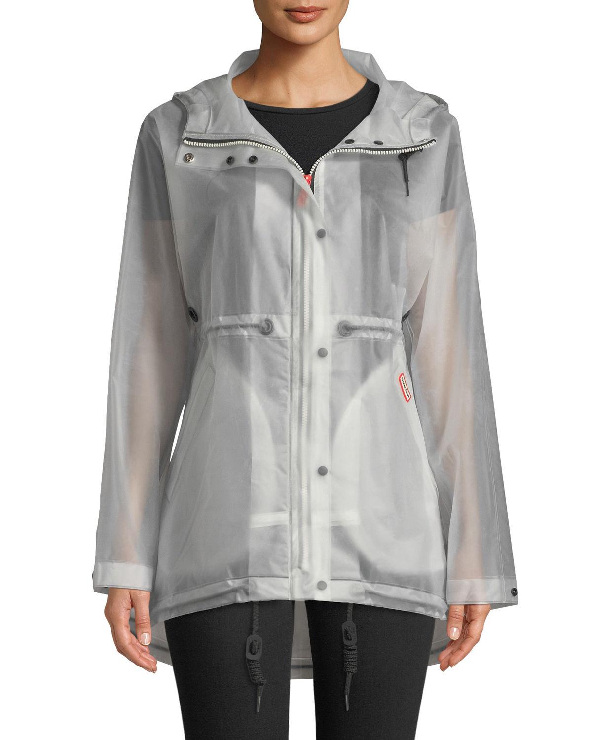 HUNTER Waterproof Drawcord Vinyl Smock Rain Jacket W/ Hood in White Lyst
