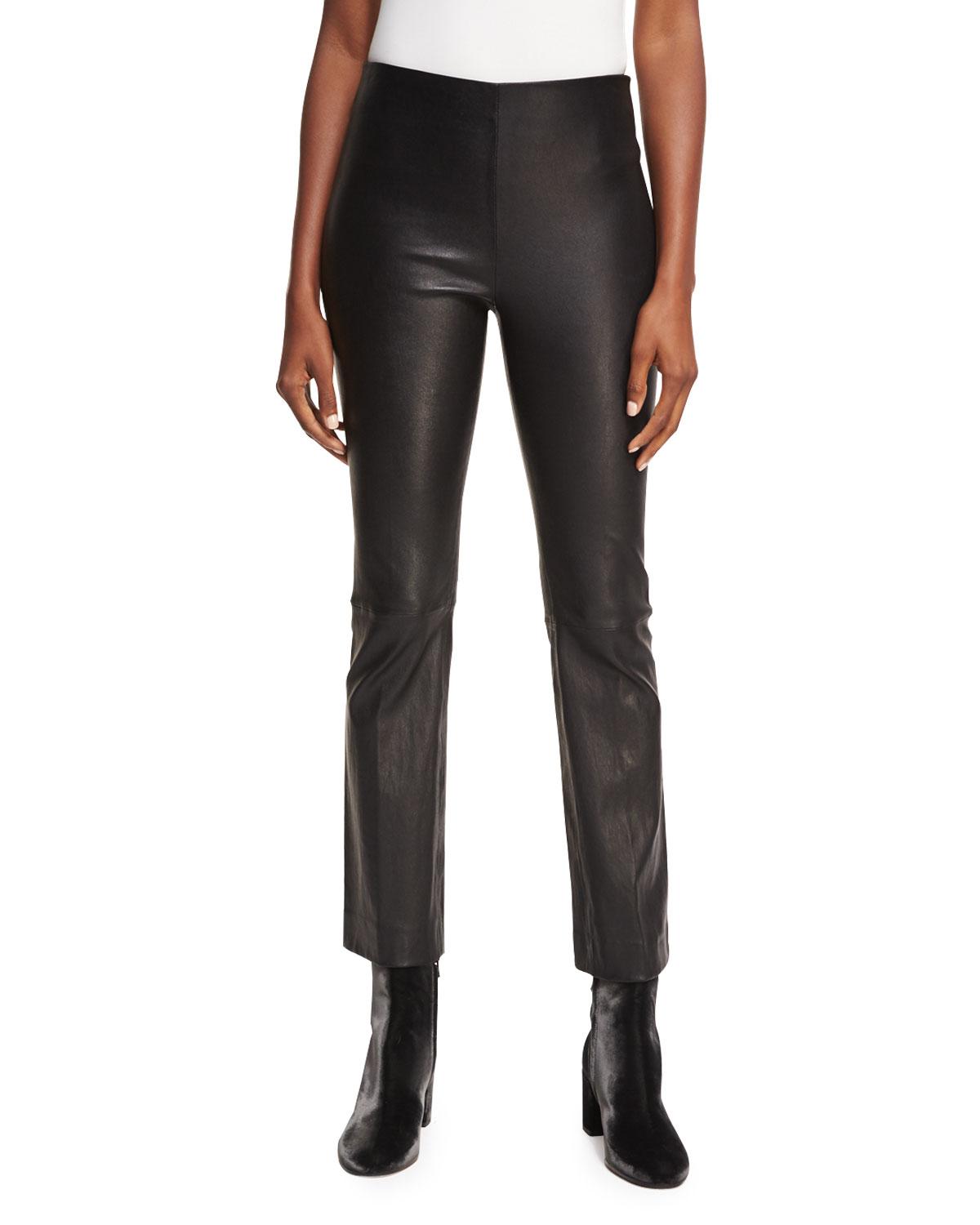 Vince Leather Flare Straight-leg Pants in Black - Lyst