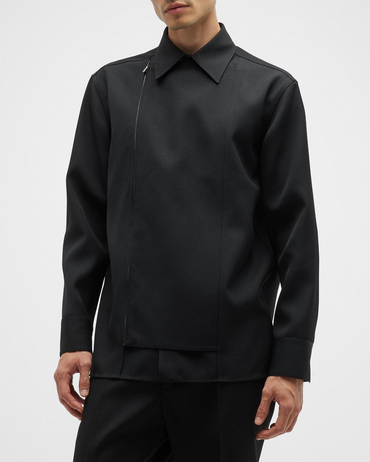 Jil Sander Wool Gabardine Shirt W/ Zip Overlay in Black for Men | Lyst