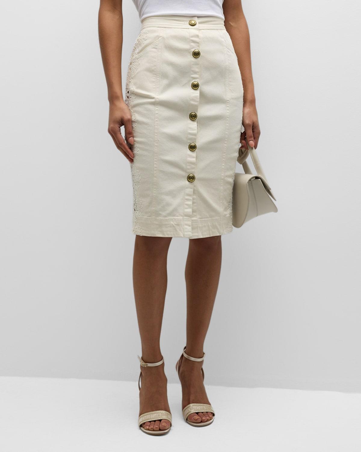 Embroidered pencil top white skirt