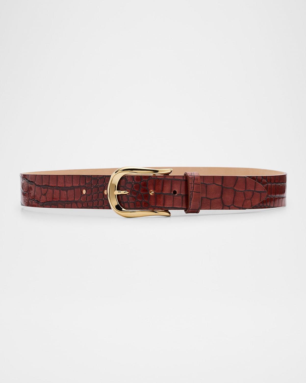 Streets Ahead Brown Croc Embossed Leather Western Belt Gold Silver Buckle USA Sm 0D6A8782_8f0d882e-6507-47bd-  main image 3
