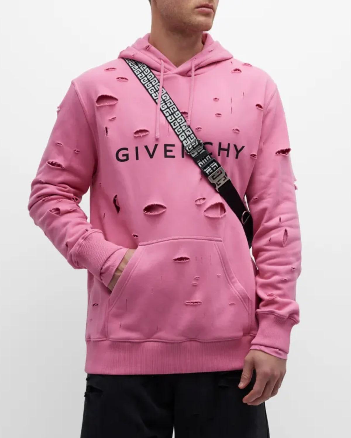 Givenchy Destroyed Logo Pullover Hoodie in Pink for Men | Lyst
