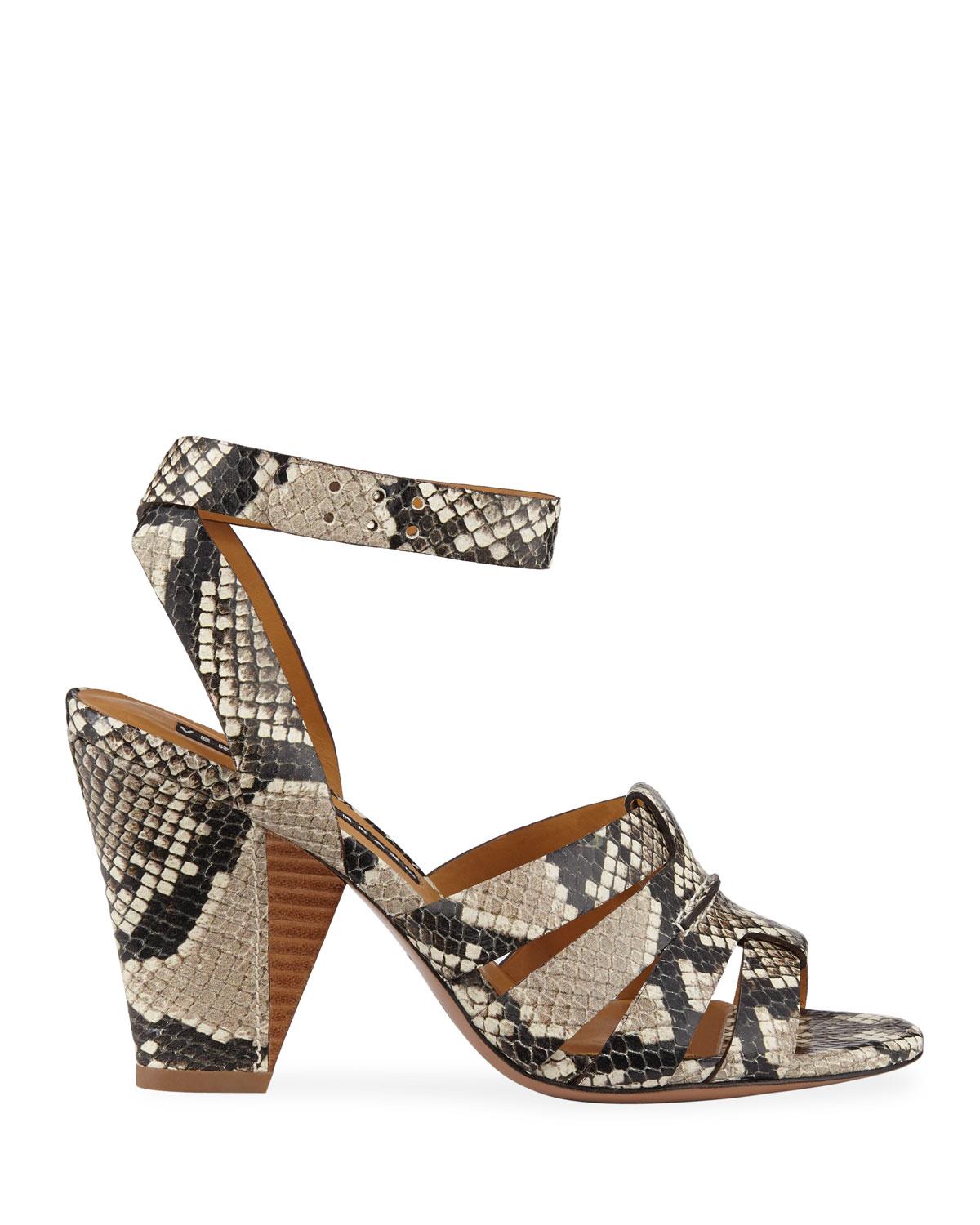 Veronica Beard Leather Charley Snake-print Ankle-wrap Sandals - Lyst