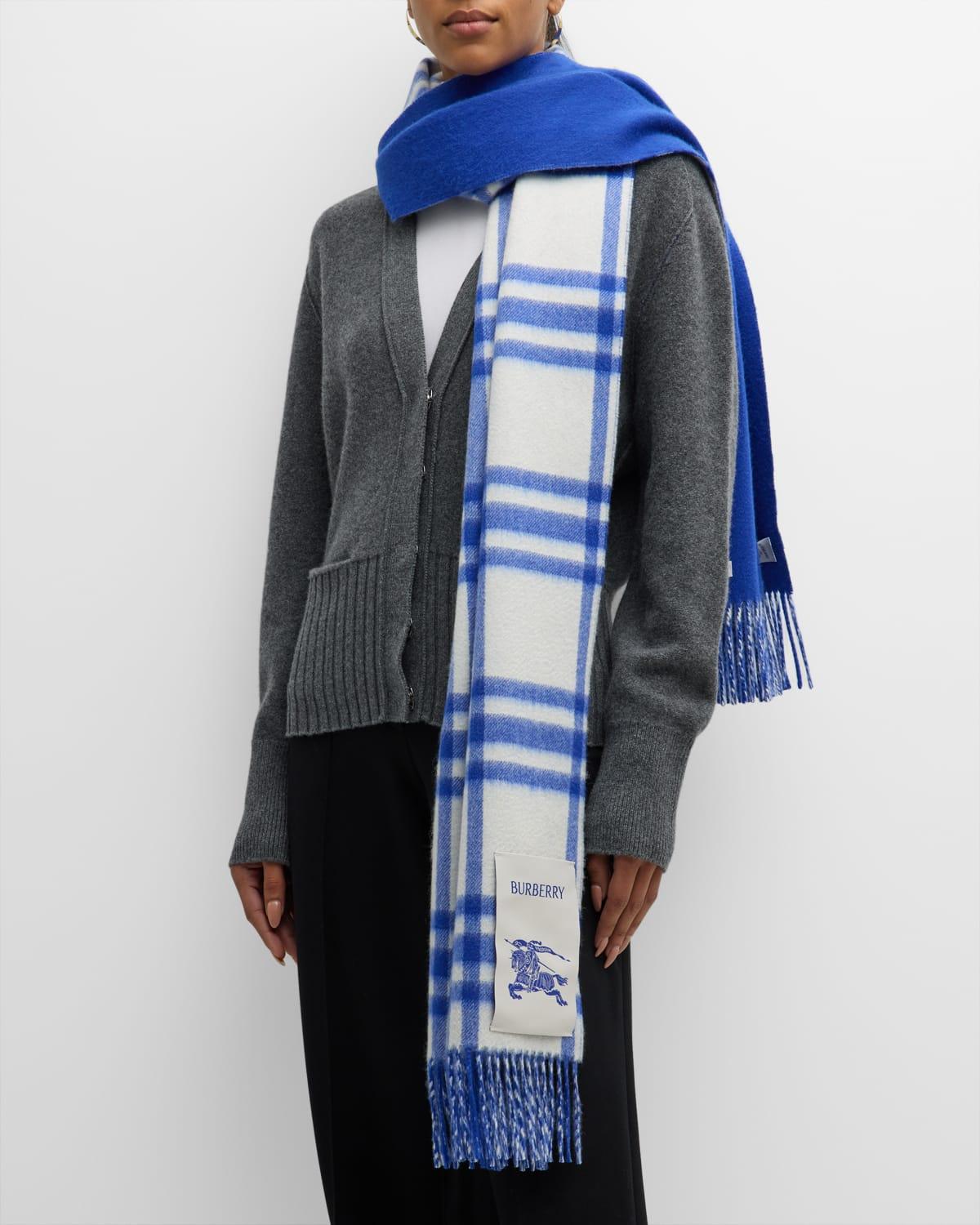 Burberry Reversible Tri-bar Check Cashmere Scarf in Blue | Lyst