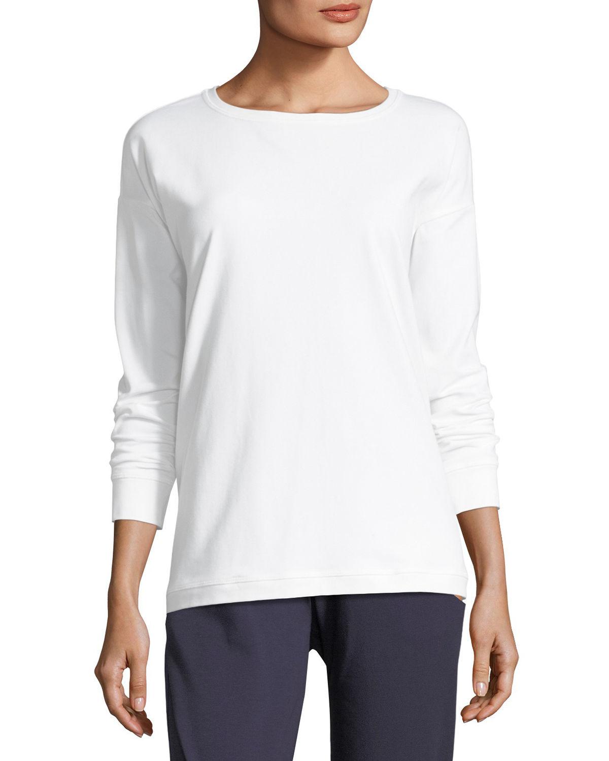Eileen Fisher Cotton Stretch Jersey Sweatshirt Top in White - Lyst