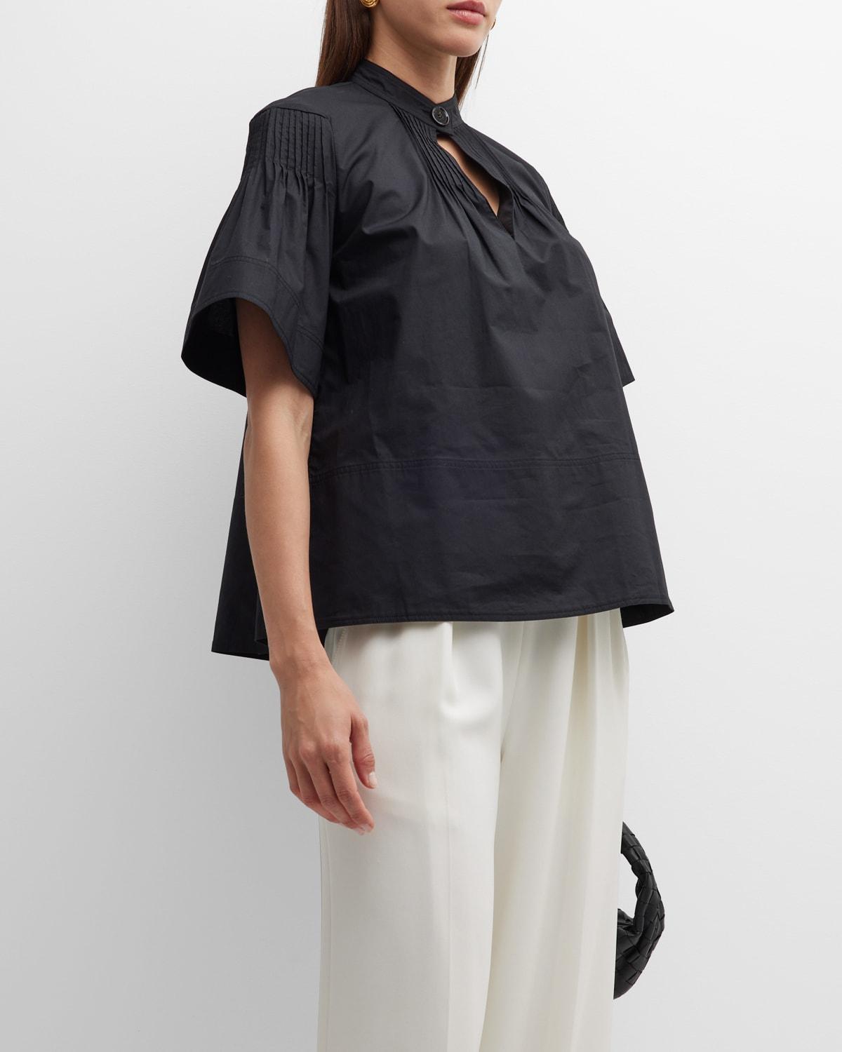 Proenza Schouler Pintuck Poplin Top W/ Keyhole Front in Black | Lyst
