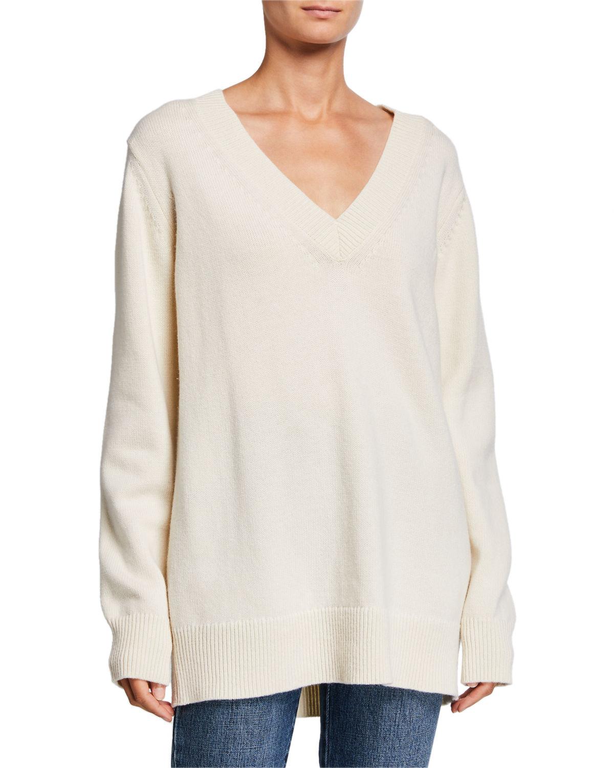 Co. Wool-cashmere V-neck Boyfriend Sweater in Ivory (White) - Lyst