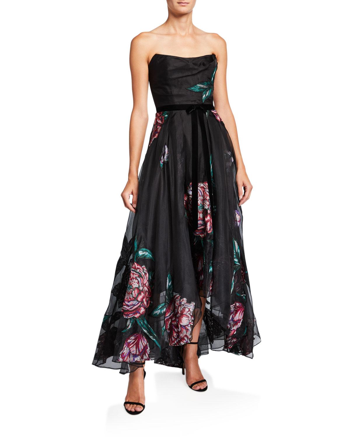 Marchesa notte Synthetic Floral Embroidered Strapless High-low Organza ...