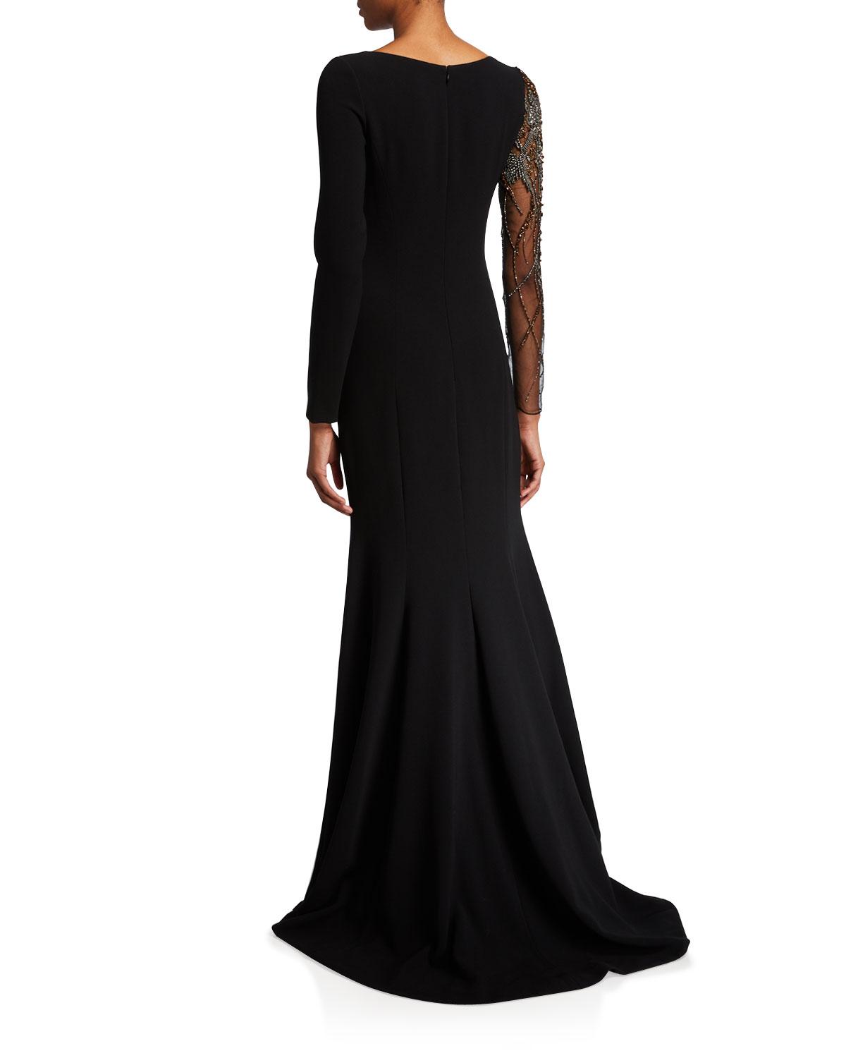 long sleeve crepe gown