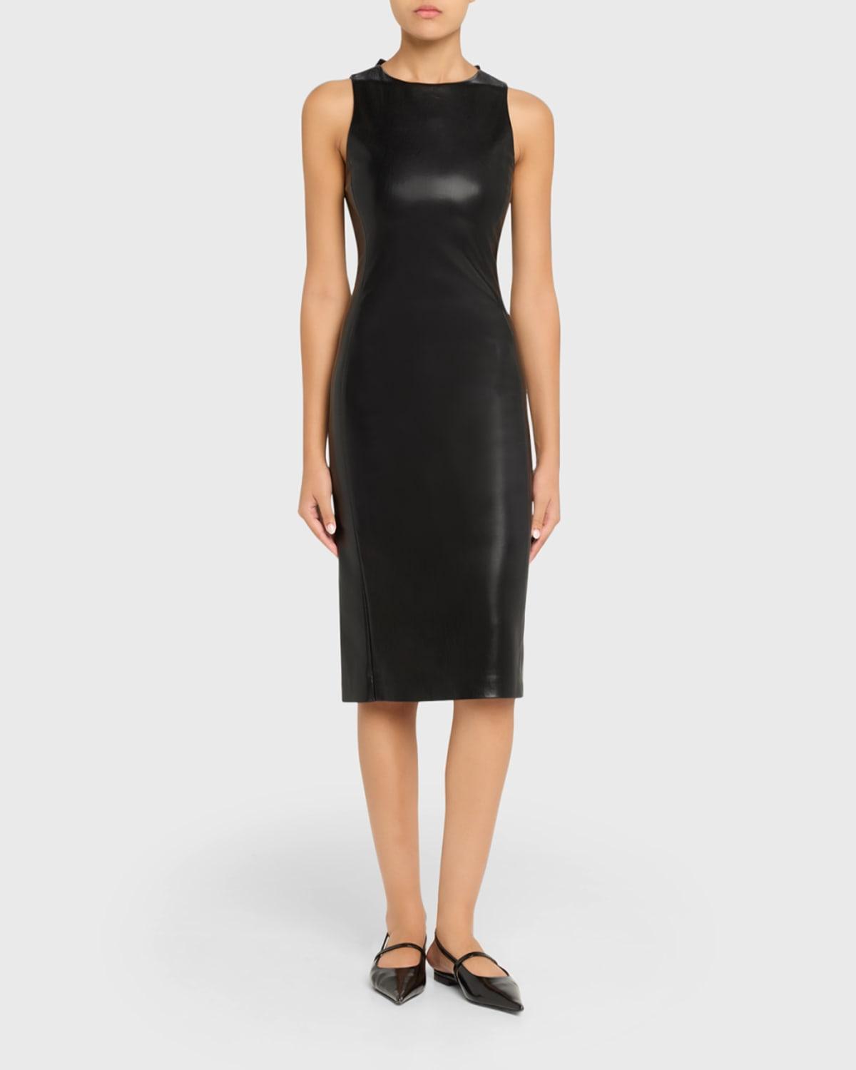 chinese dress ladies Alice + Olivia Wynell Vegan Leather Open Bow Back Midi Dress in Black main image 0