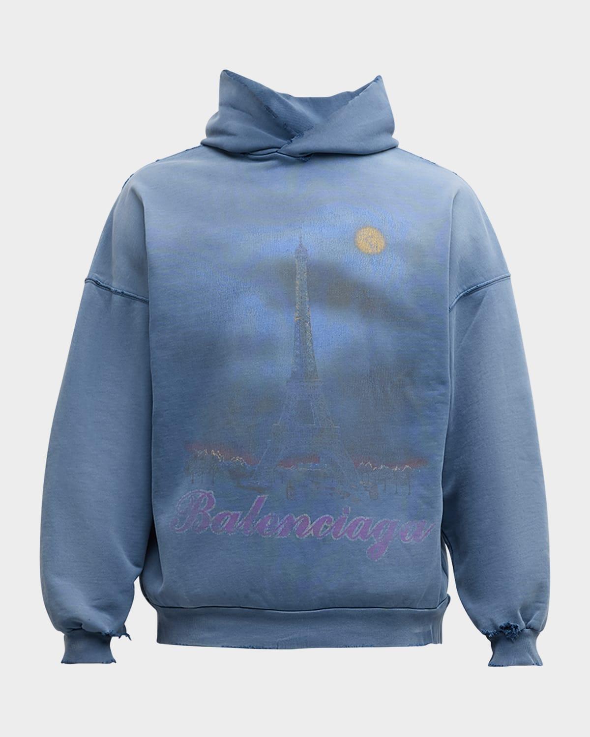 Balenciaga Paris Moon Faded Hoodie in Blue for Men | Lyst