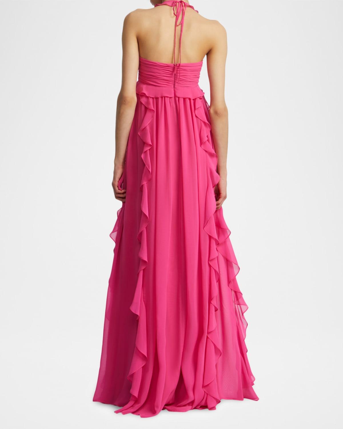 BCBGMAXAZRIA Ruffle Chiffon Halter Gown in Pink | Lyst BCBGMAXAZRIA Ruffle Chiffon Halter Gown in Pink | Lyst