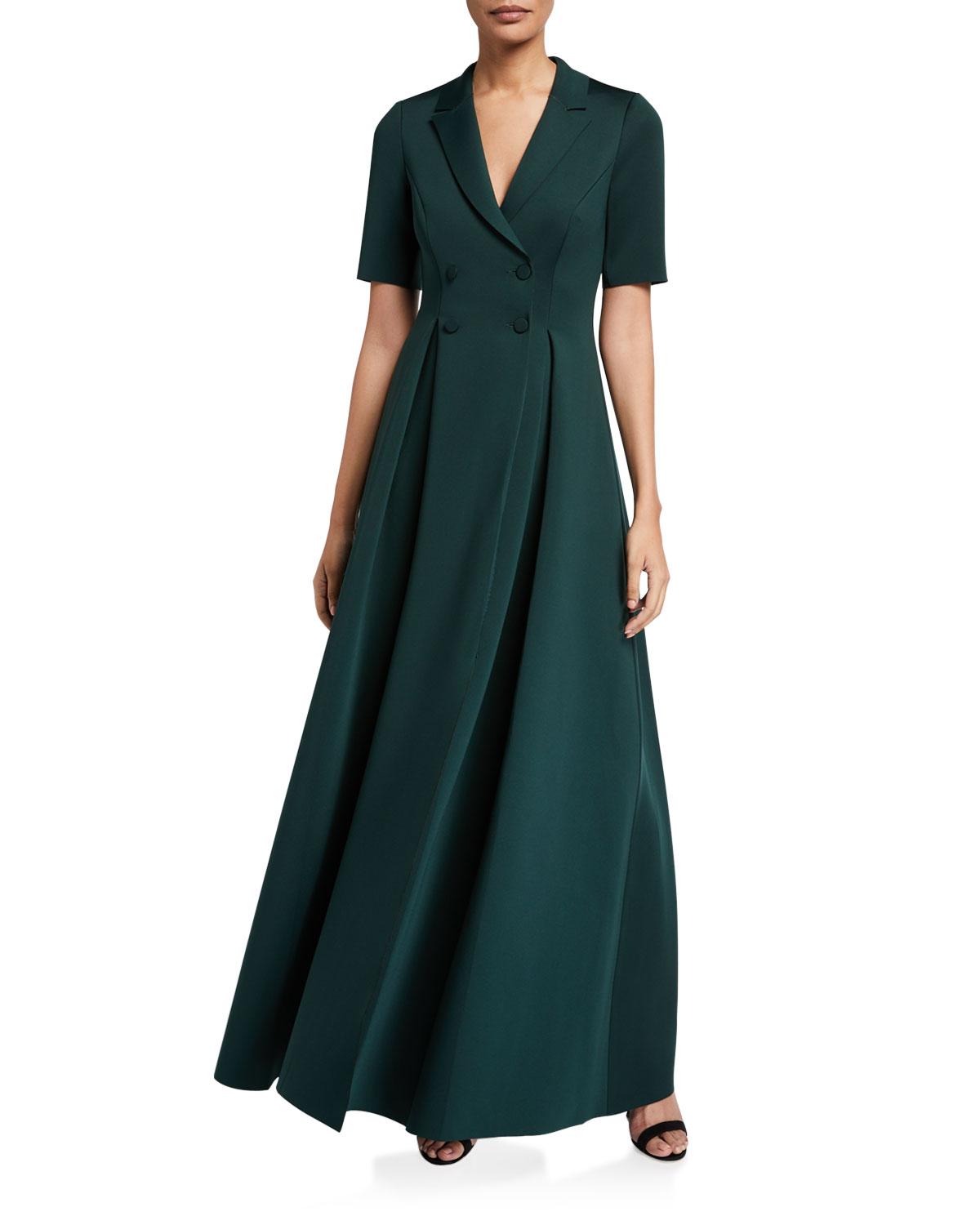 Badgley Mischka Synthetic Elbowsleeve Long Scuba Coat Dress in Emerald