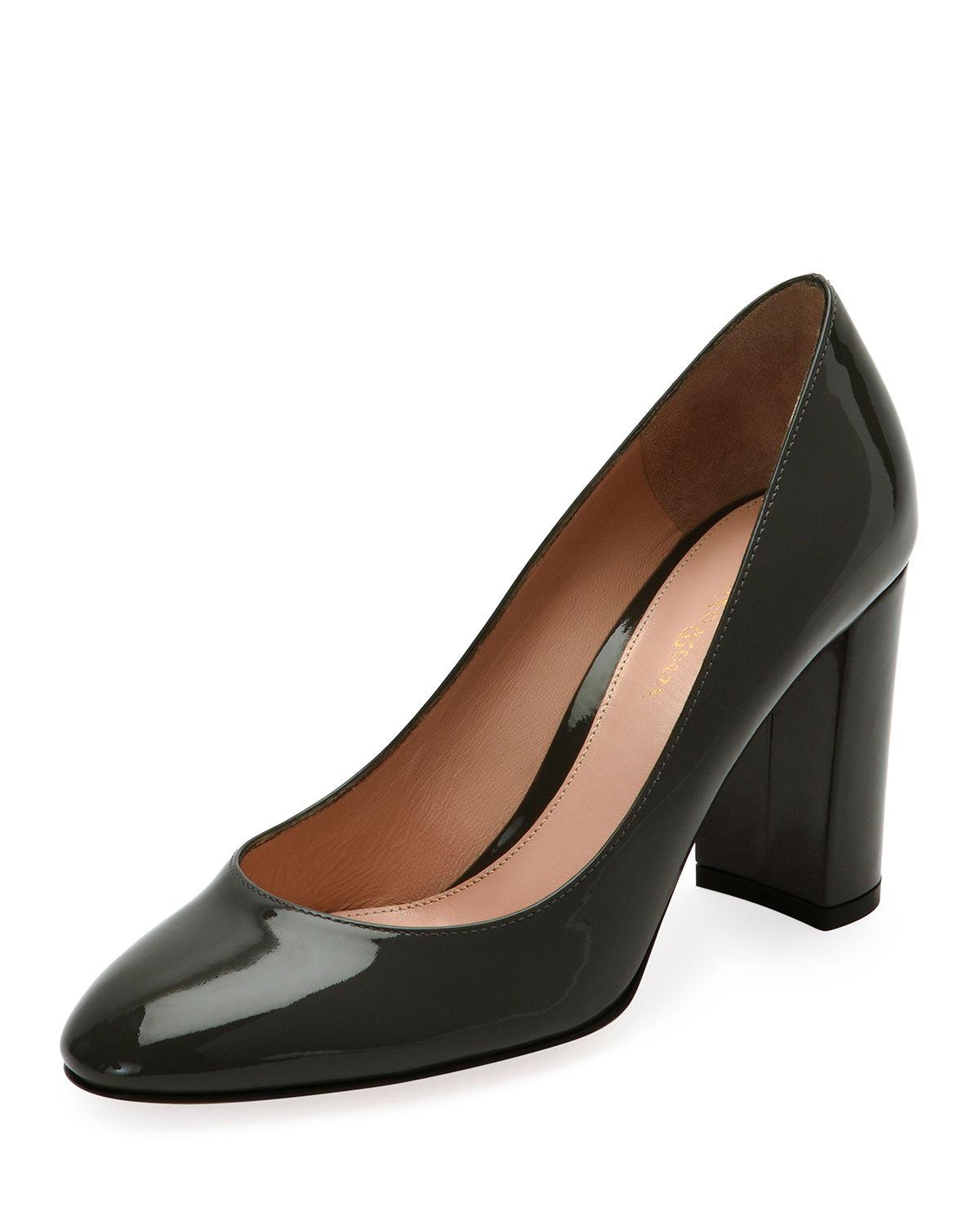 Gianvito Rossi Leather Patent Chunky-heel 85mm Pump in Gray - Lyst