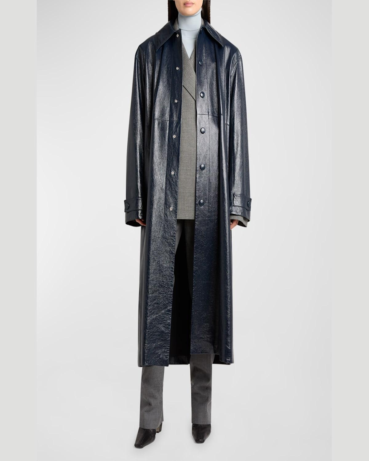 Jil Sander Patent Leather Long Trench Coat in Blue Lyst