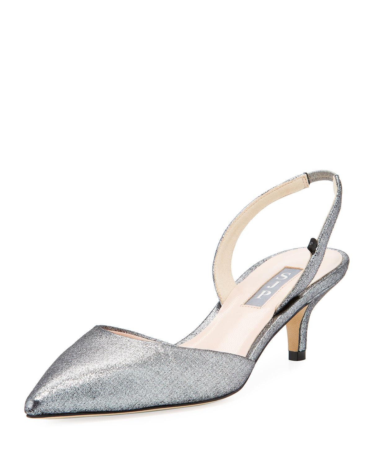 kitten heel slingback pumps