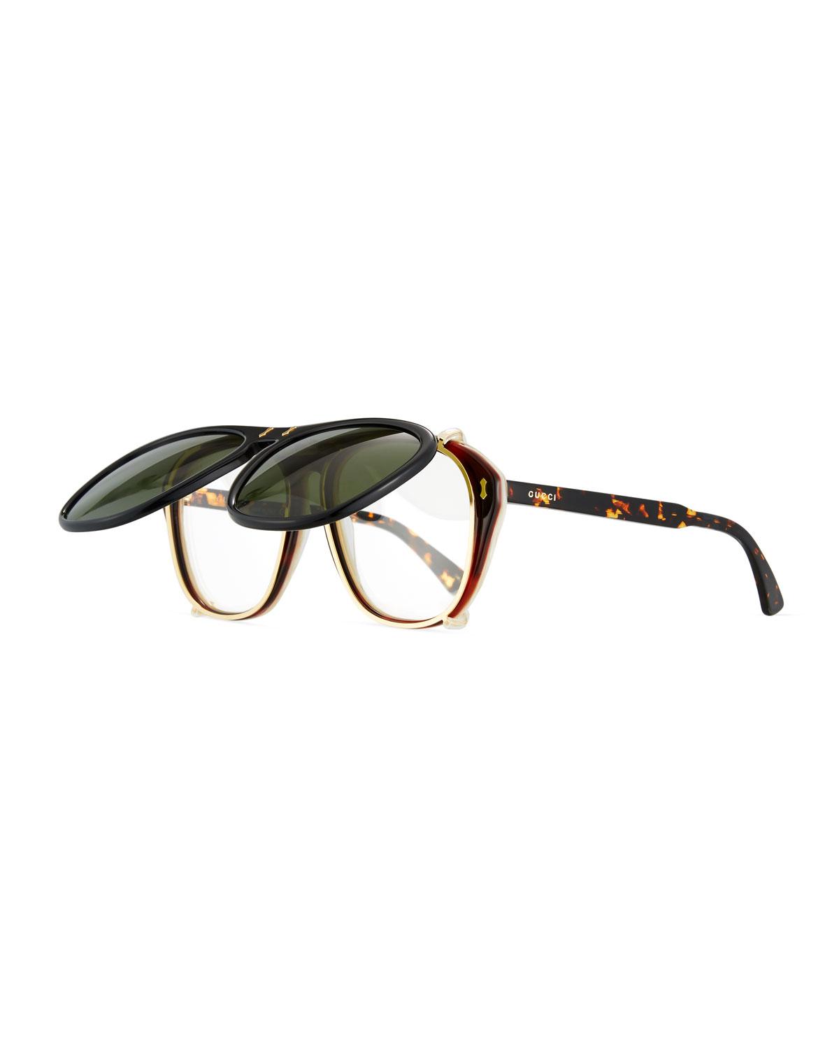 Gucci Men S Acetate Aviator Optical Frames W Sunglasses In Brown For
