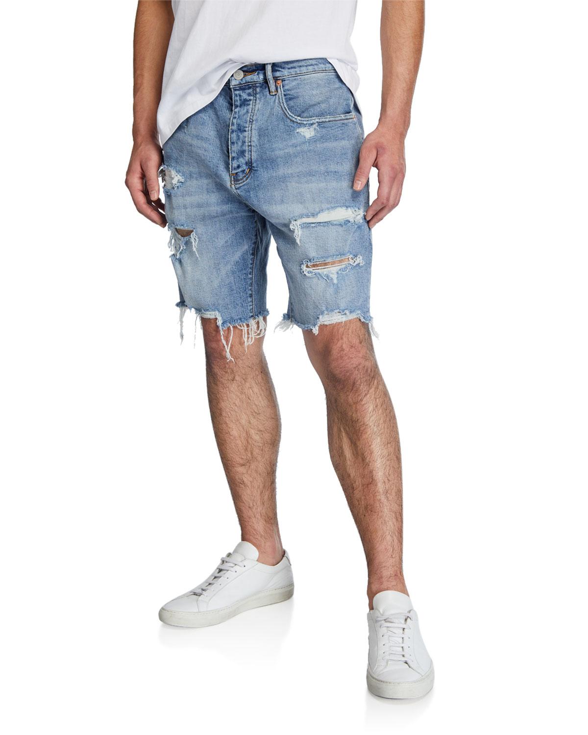 mens destroyed denim shorts