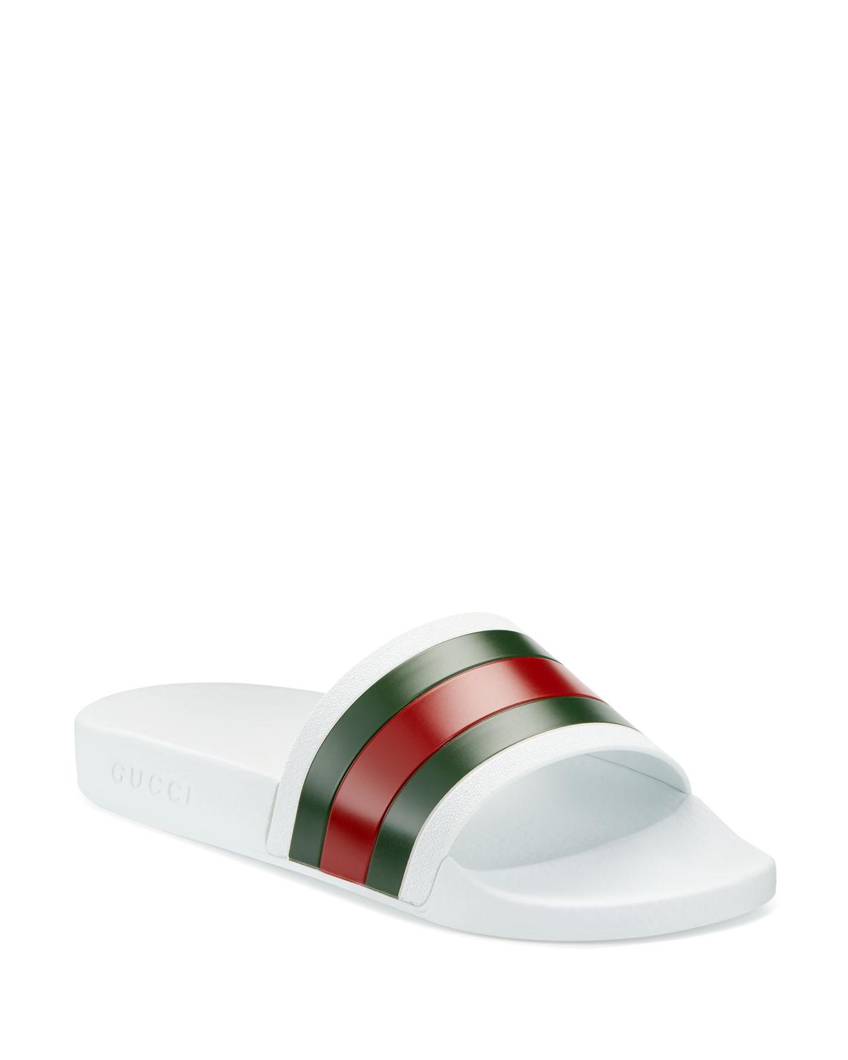 white gucci web slides