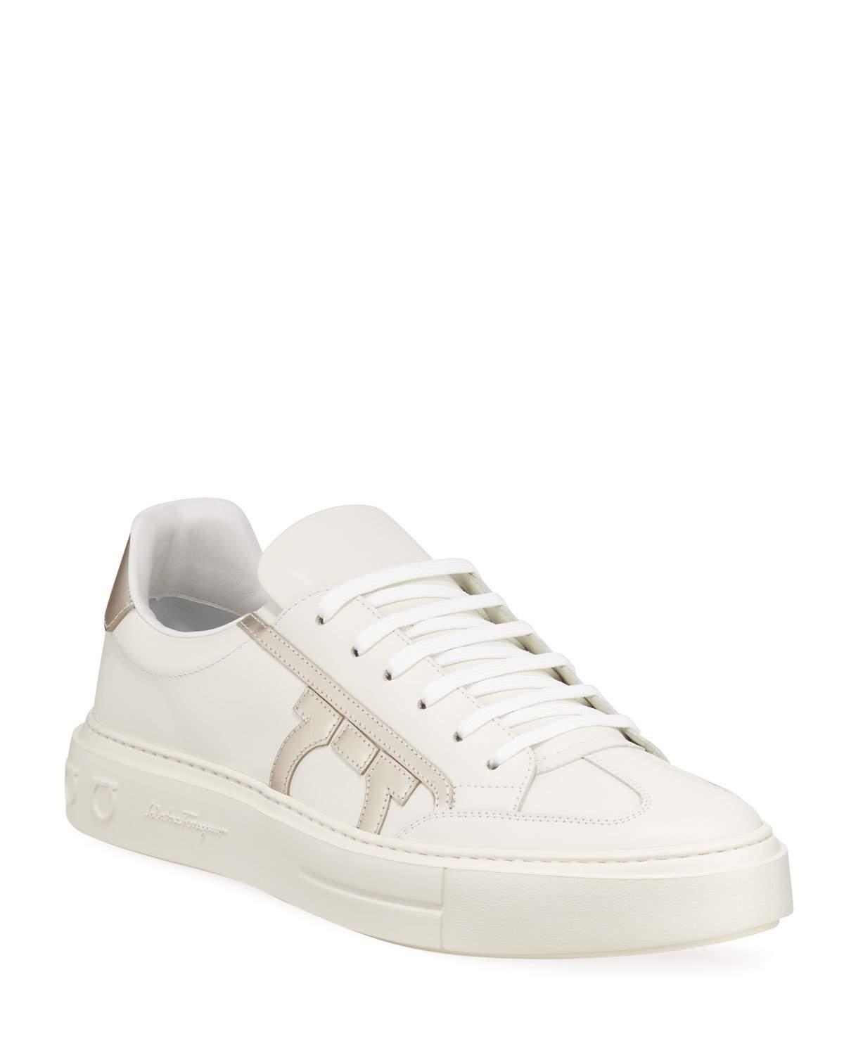 Ferragamo Men's Borg Low-top Leather Sneakers in White for Men | Lyst