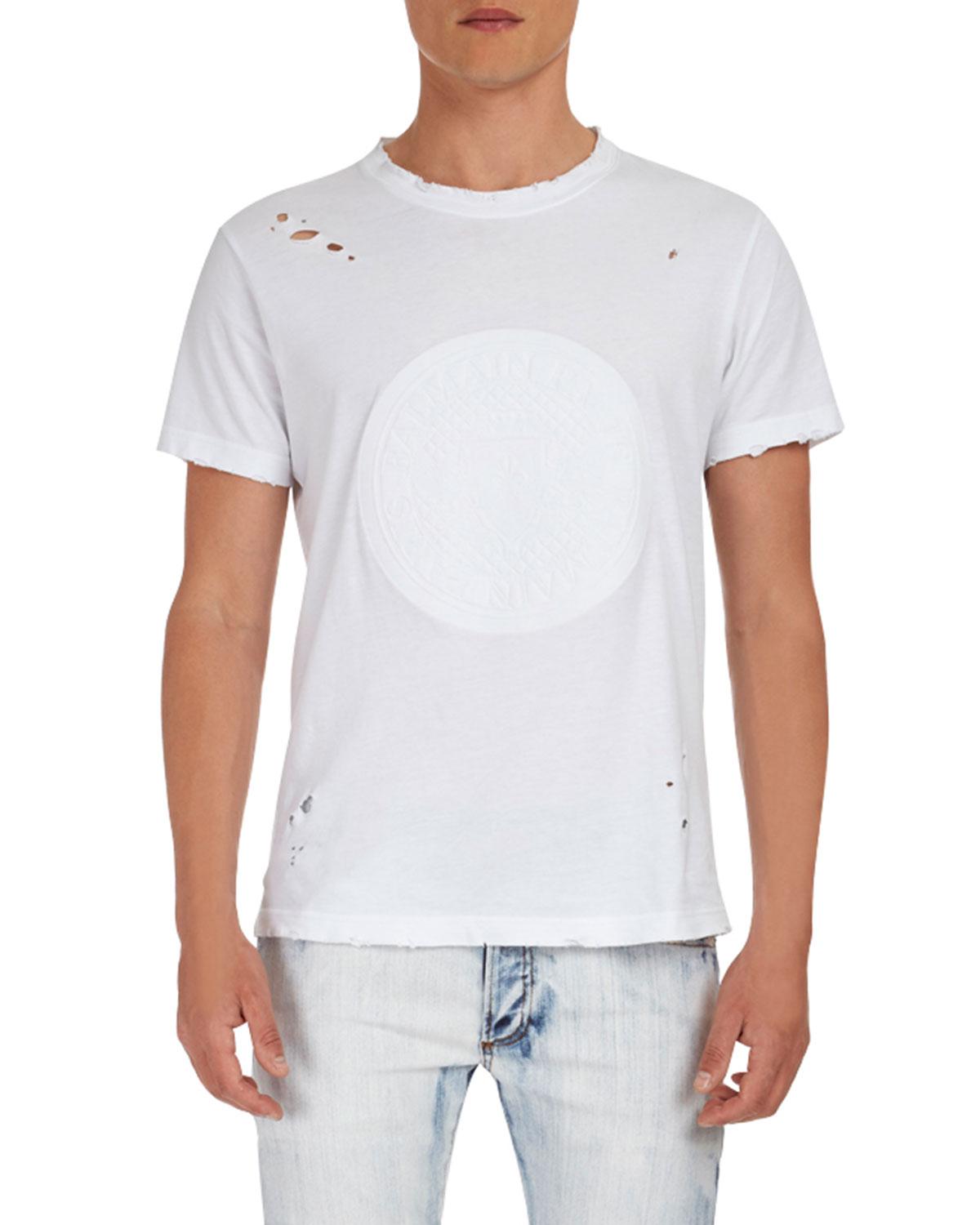 Balmain Cotton Manches Courtes Monnaie Embossed T-shirt in White for ...