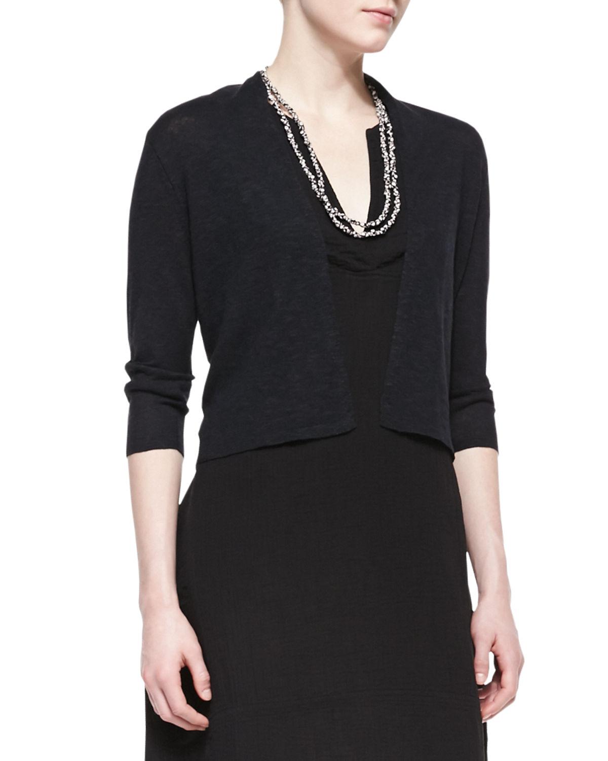 Eileen Fisher Open-front Cropped Straight Cardigan in Black - Lyst