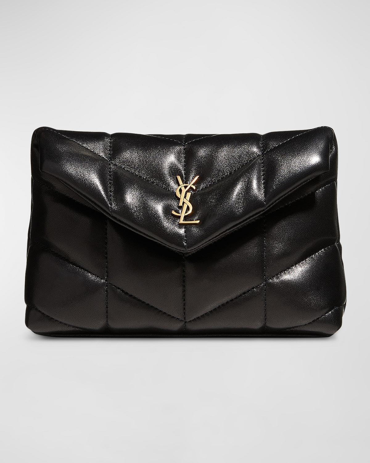 Saint Laurent Puffer Small Ysl Quilted Pouch Clutch Bag in Black | Lyst