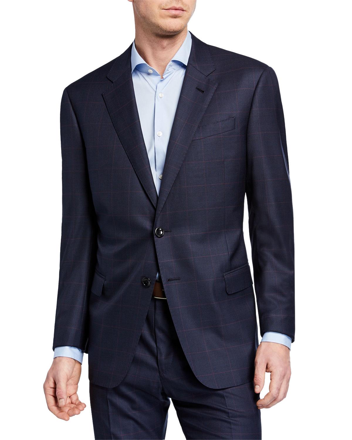 Giorgio Armani Men's Plaid Super 180s Wool Two-piece Suit in Navy (Blue ...