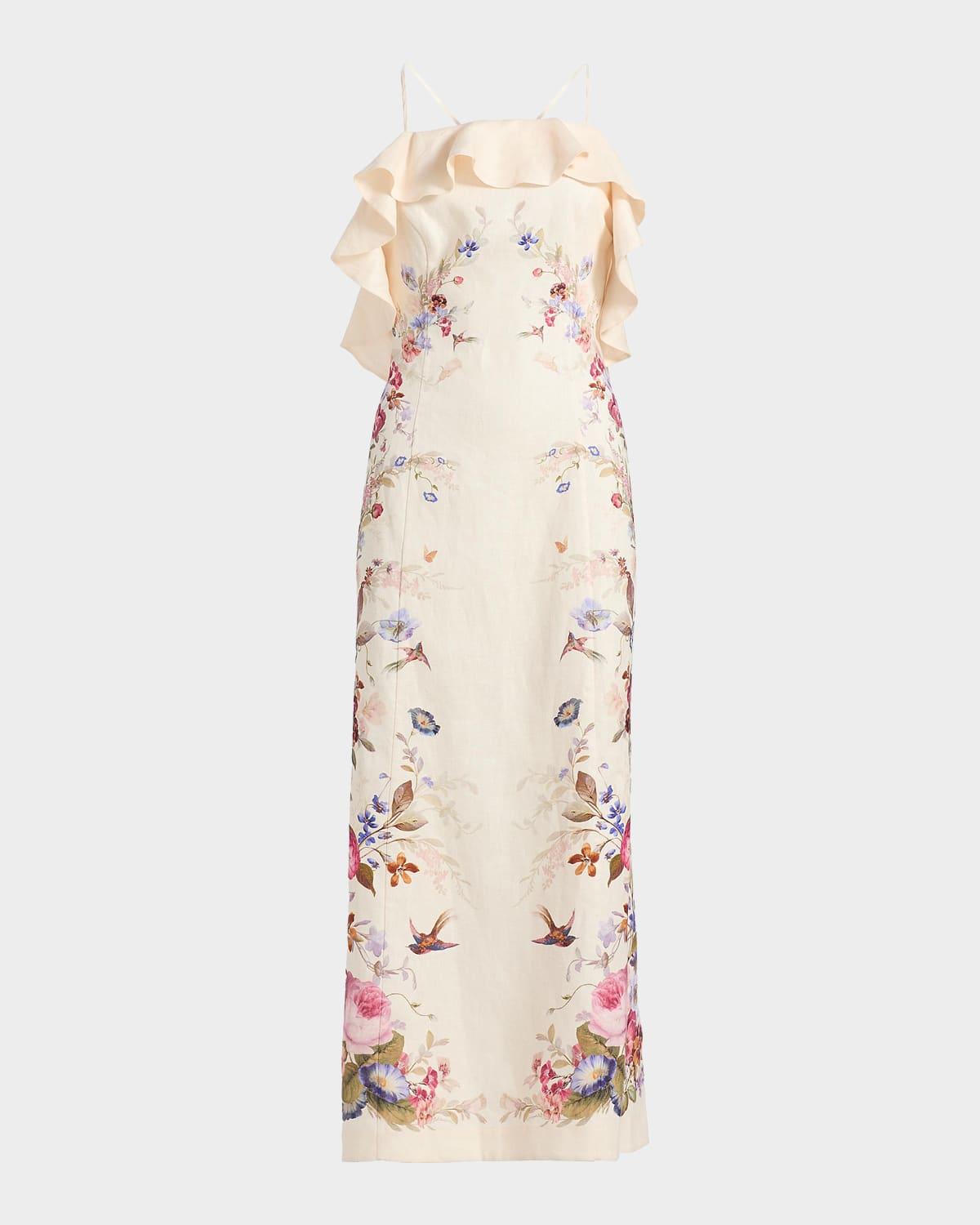 knee length dresses for ladies Zimmermann Patience Floral Linen Midi Dress main image 0