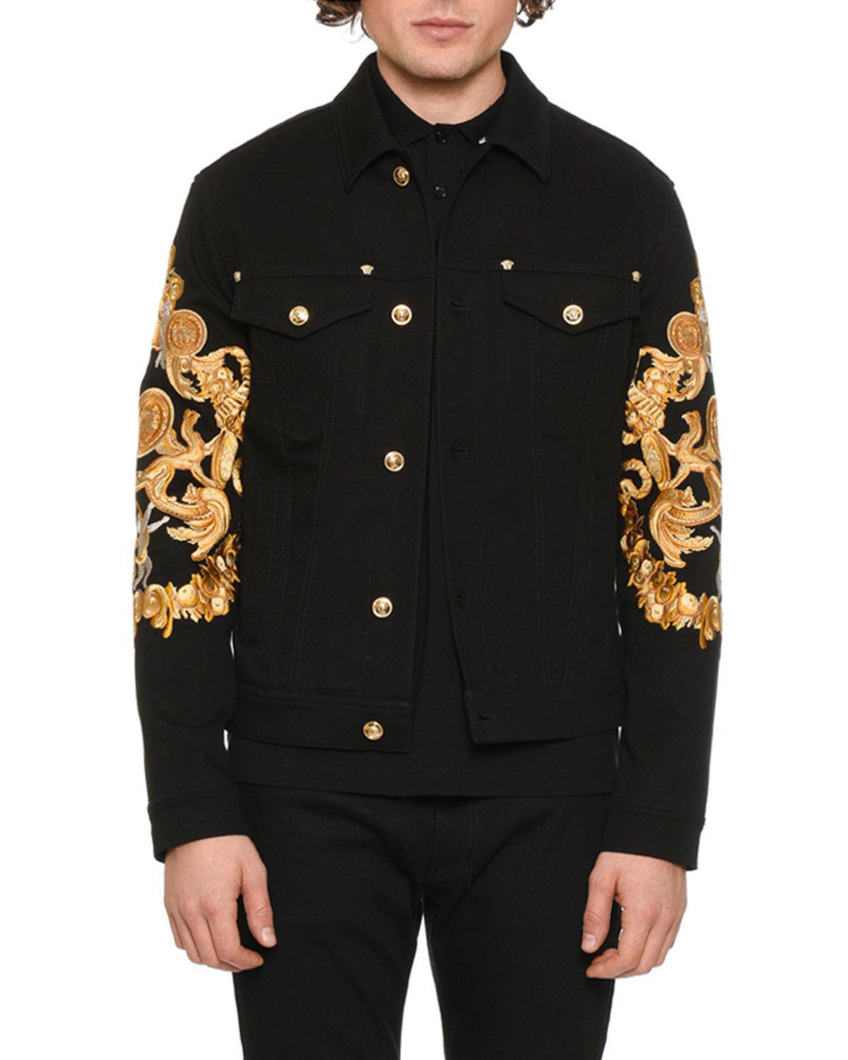 Versace Men's Baroque-print Denim Jacket in Black for Men - Lyst