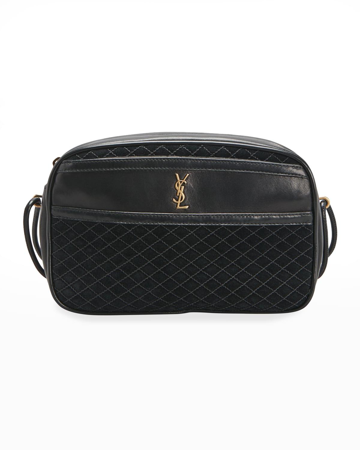 Saint Laurent Victoire Ysl Monogram Light Suede Matelasse Camera Bag in
