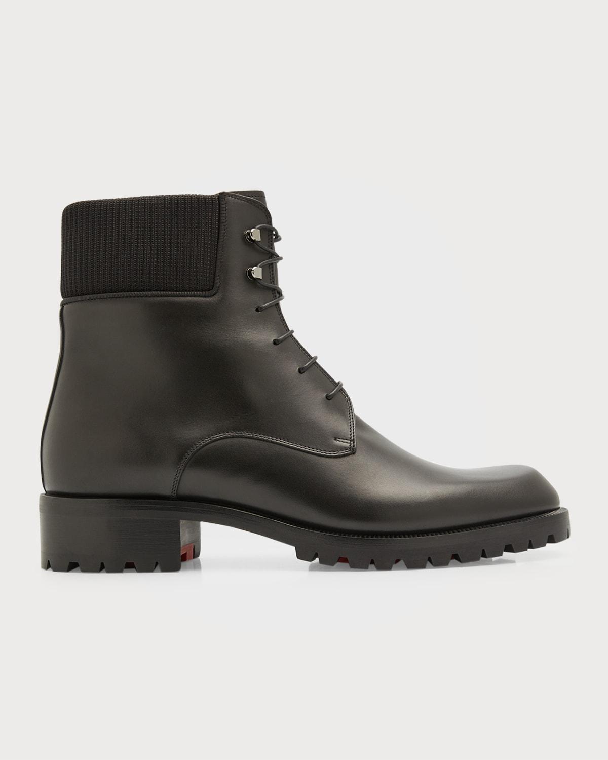 Christian Louboutin Trapman Red Sole Leather Combat Boots in Black for Men