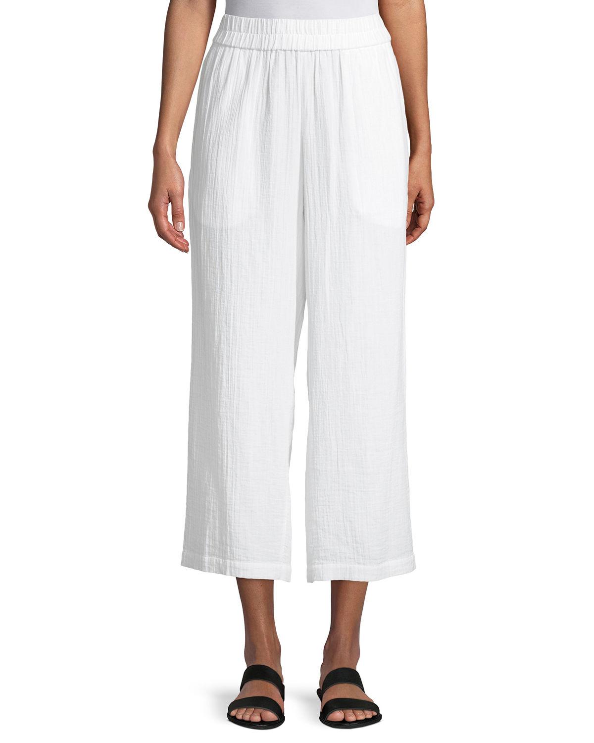 Eileen Fisher Organic Cotton Gauze Straight-leg Pants in White - Lyst