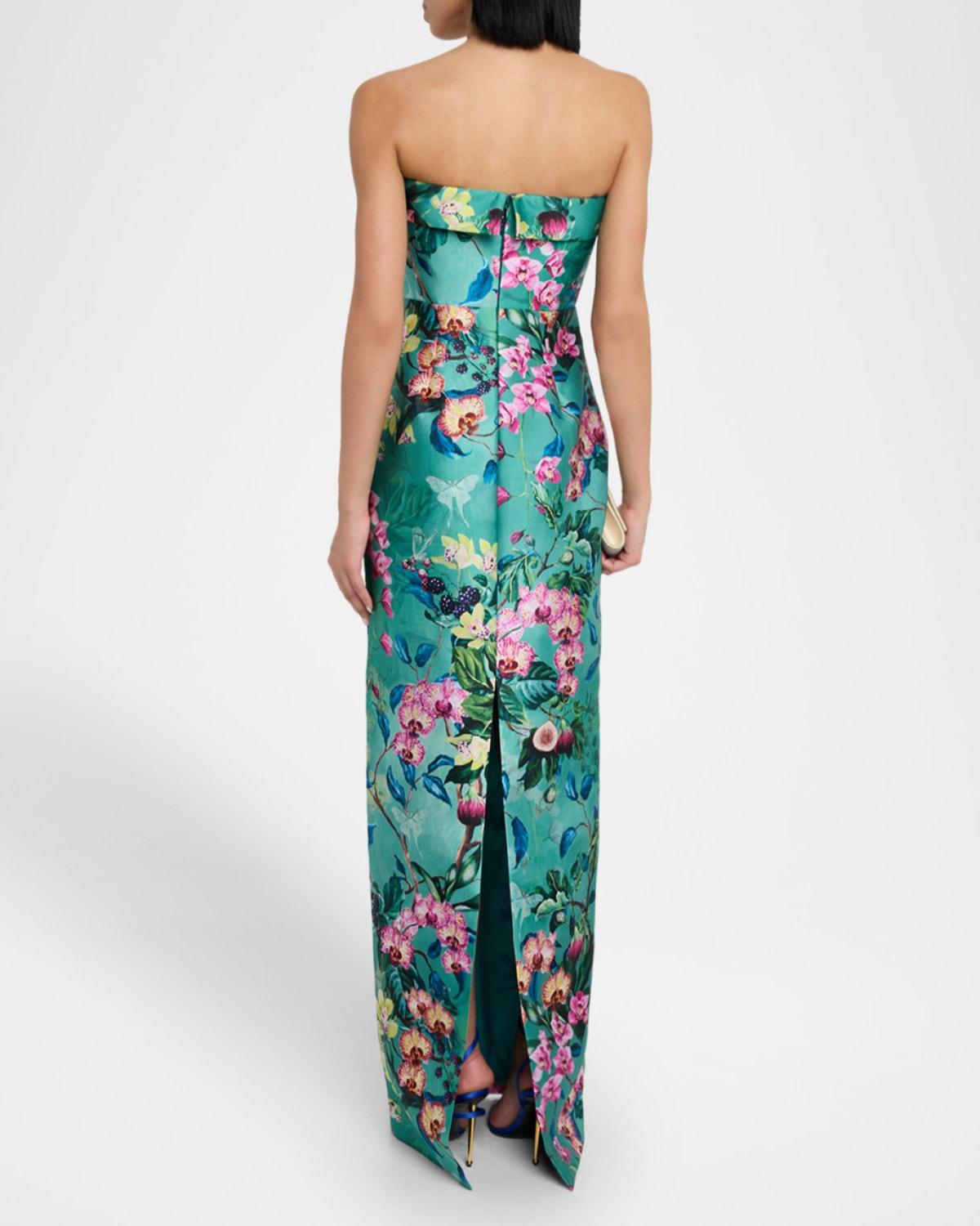 THEIA Lulu Floral-Print Mikado Column Gown in Blue | Lyst