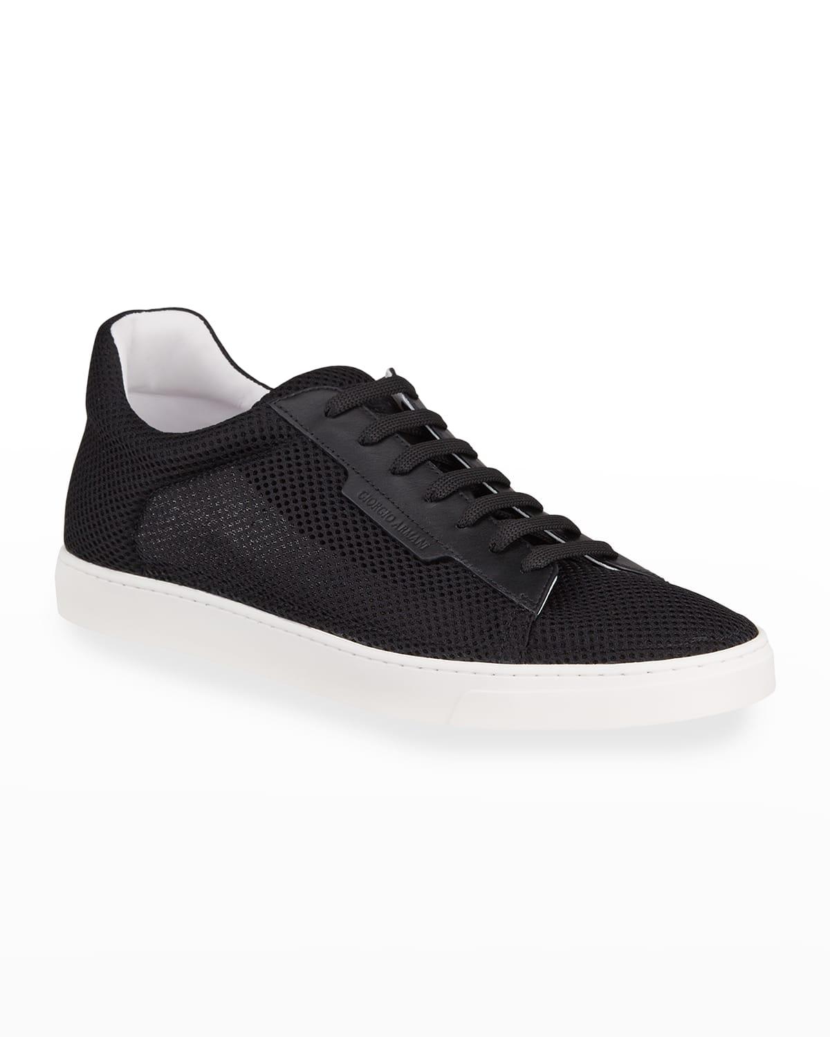 スニーカー Giorgio Armani Elegant Black Leather Trainers With Textured GIORGIO ARMANI Shoes Men's EU 43 Black Leather Lace Up