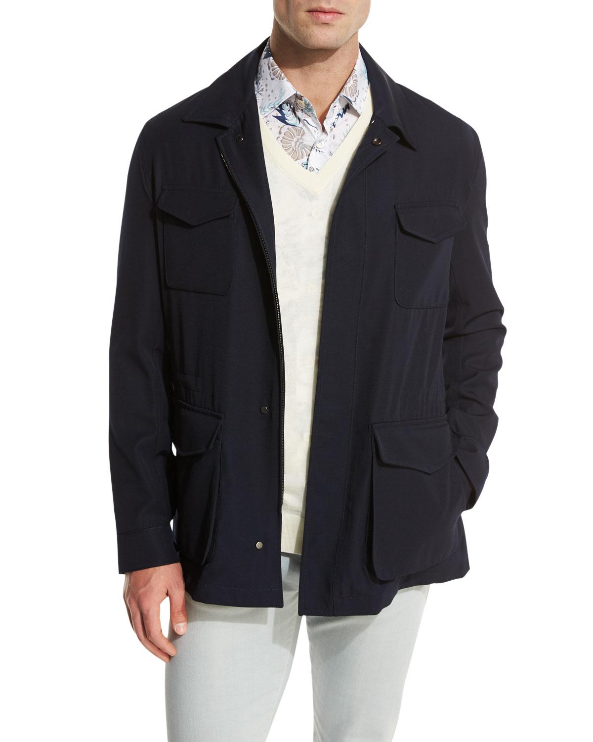 Kiton Wool Classic Safari Jacket in Navy (Blue) for Men - Lyst