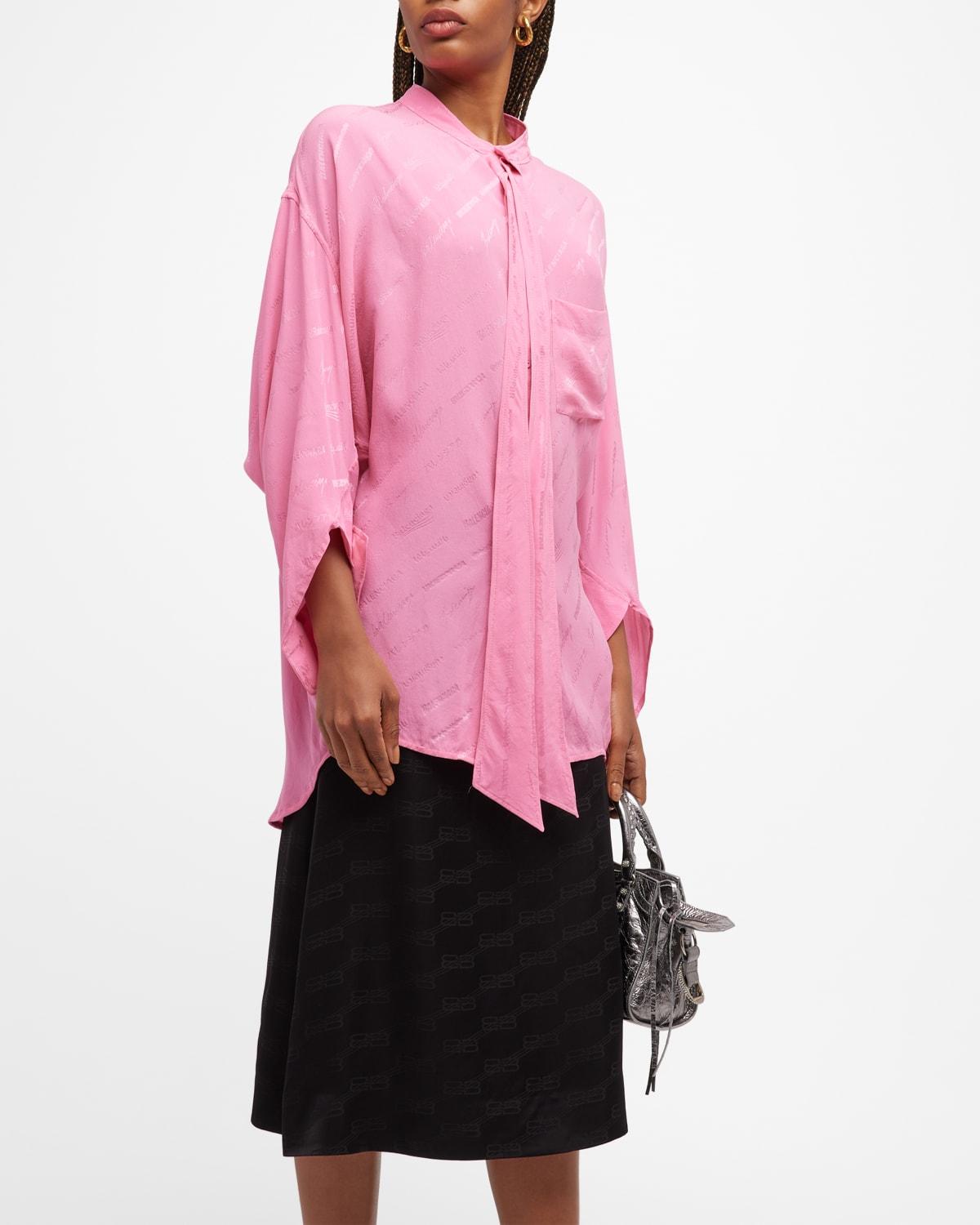 Balenciaga Logomania All Over Swing Twisted Blouse in Pink | Lyst