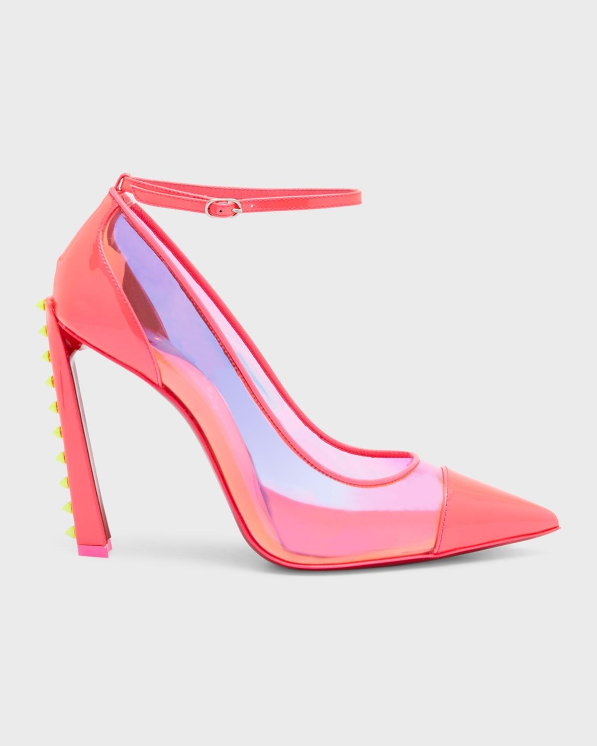 Christian Louboutin Iridescent Spike Red Sole Anklestrap Pumps in Pink