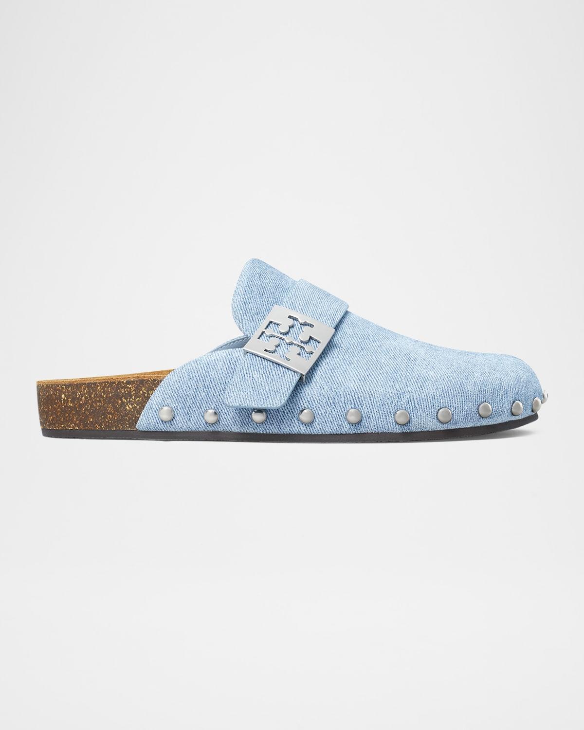 Tory Burch Mellow Denim Studded Mules in Blue | Lyst