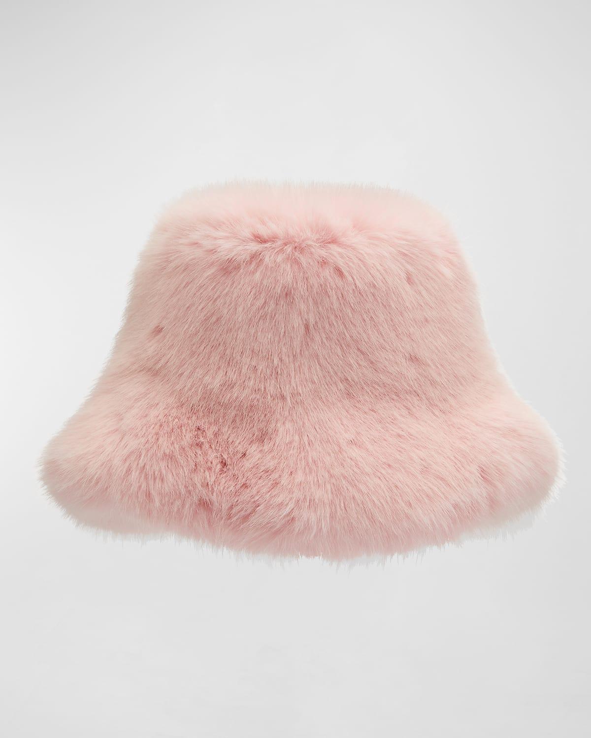 Jocelyn Oversized Faux Fur Bucket Hat in Pink | Lyst