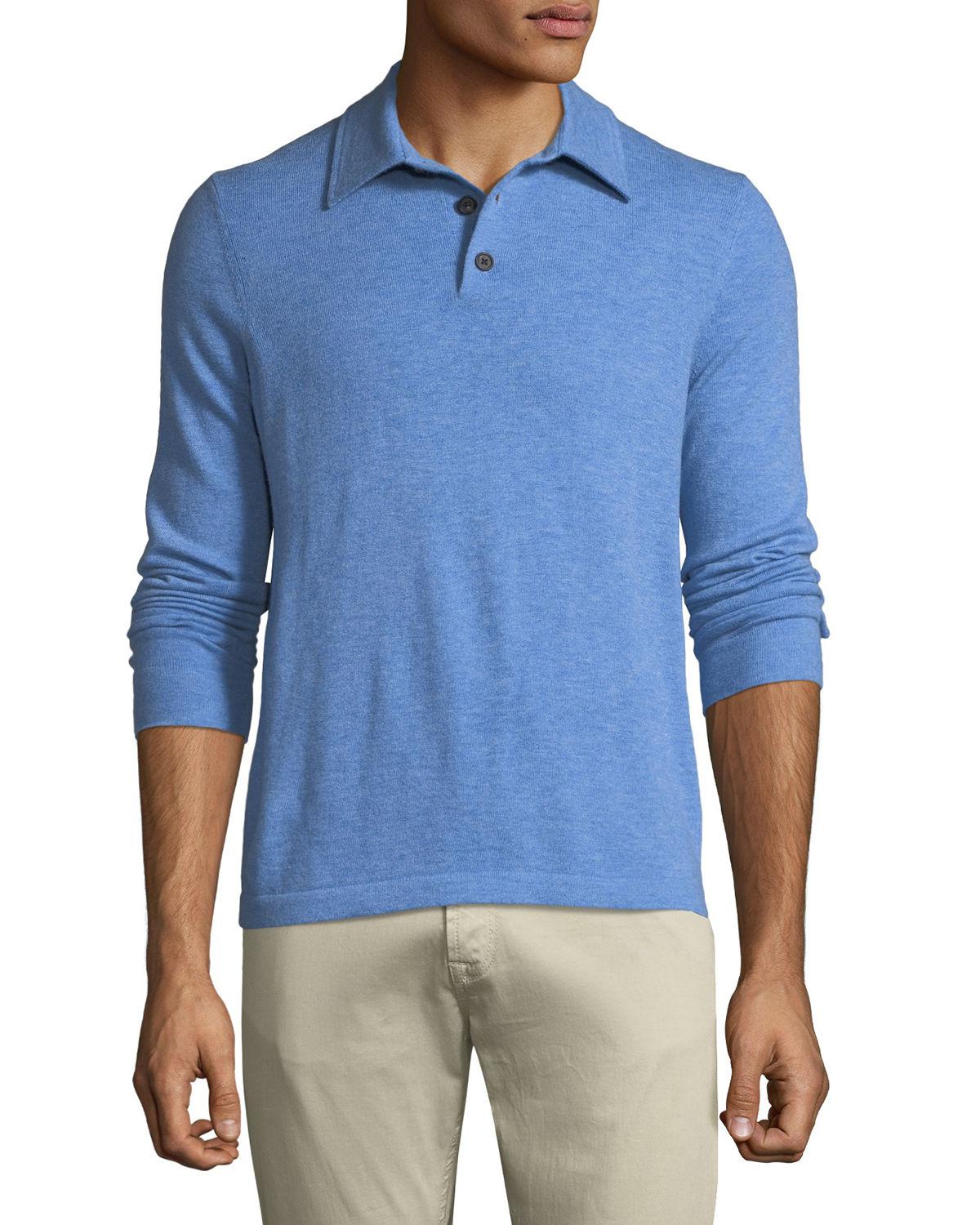 Neiman Marcus Men�s Cashmere Longsleeve Polo Sweater in